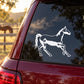 Backing up horse decal, white silhouette on dark car rear window