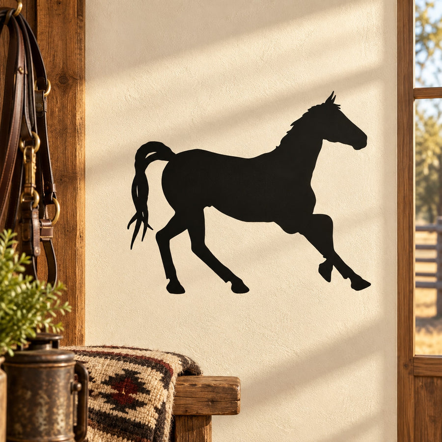 Black horse silhouette decal with running stance