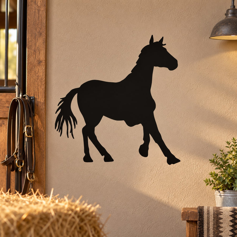 Black pony silhouette wall decal with running stance