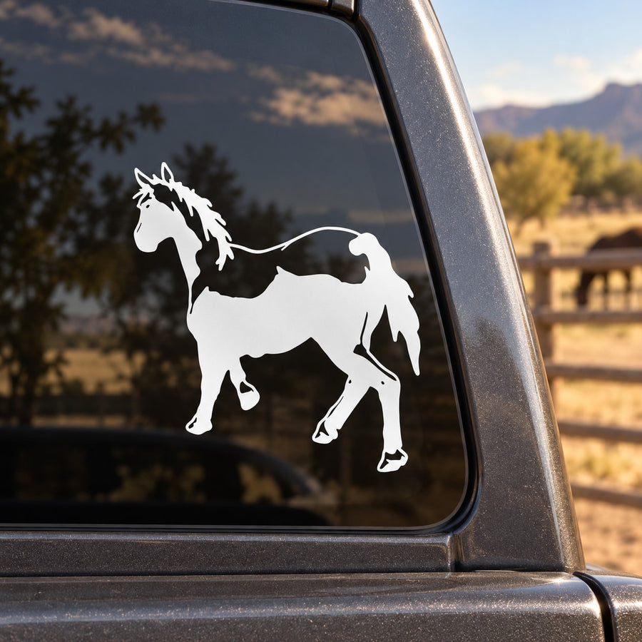 Walking stallion horse decal, white silhouette for car window or door