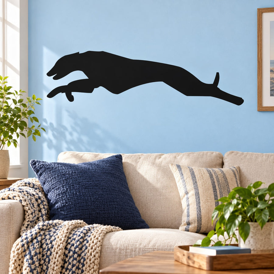 Racing greyhound silhouette wall decal, black running dog