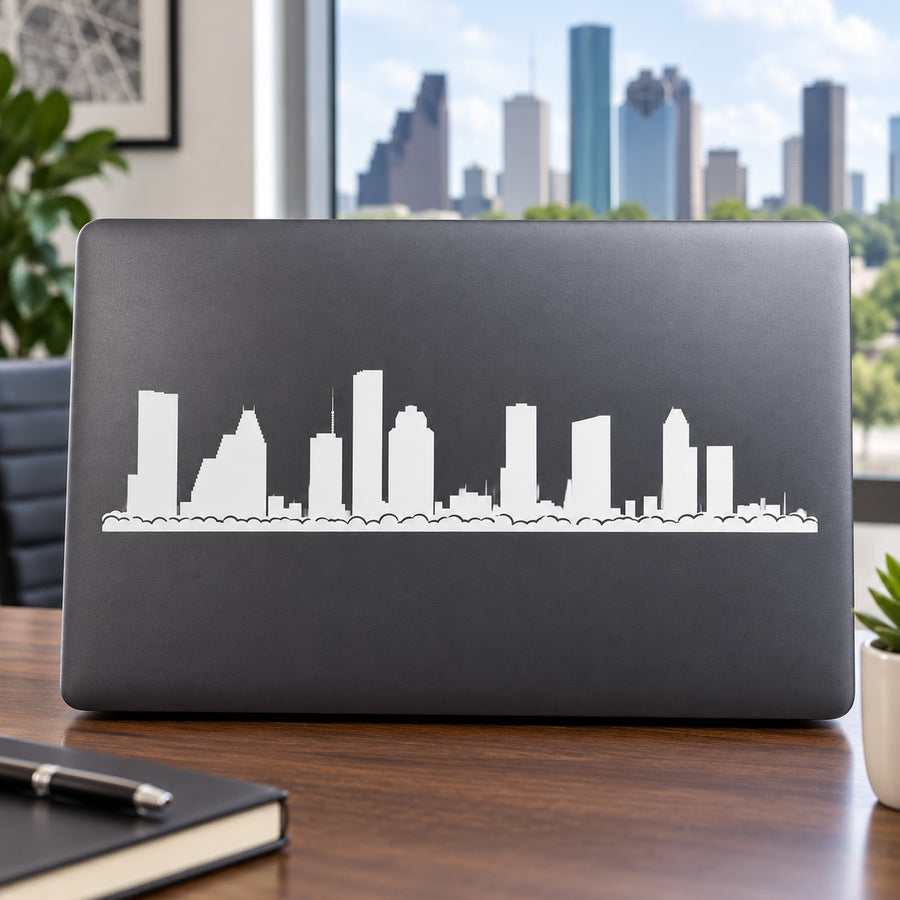 Houston Texas skyline vinyl wall decal with white city silhouette