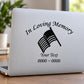 In Loving Memory memorial decal with waving American flag icon and custom text lines