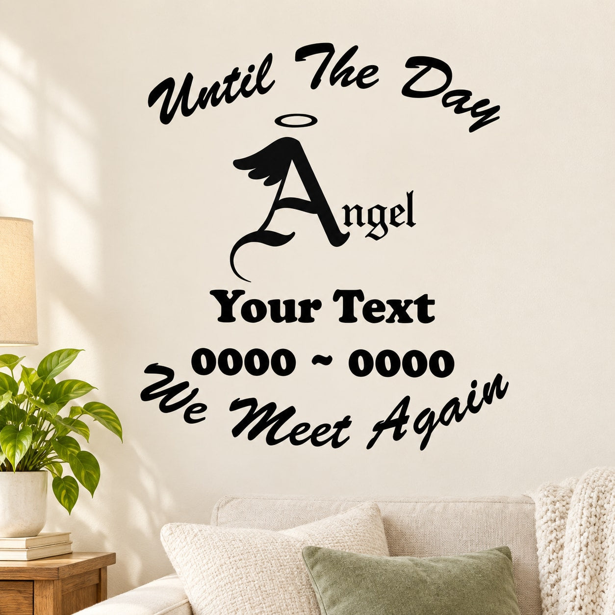 Memorial wall decal with angel graphic and customizable loving memory text