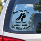 Memorial car window decal with biker silhouette and black custom text
