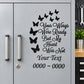 Memory butterfly decal with black butterflies and custom cursive text