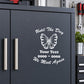 Memorial butterfly decal with white butterfly and cursive text, “Until the Day” and “We Meet Again”