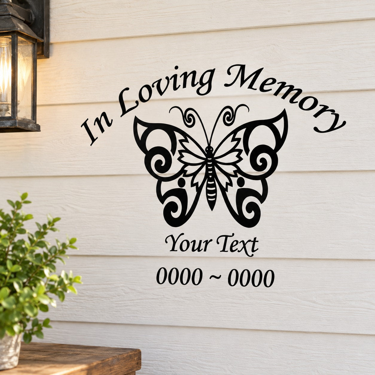 Black butterfly vinyl memorial decal: 'In Loving Memory' and 'Your Text'