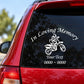 White in-loving-memory dirt bike decal with rider graphic and 'Your Text' lines