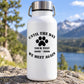 Dog paw print memorial decal on white bottle with black text and paw icon