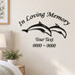 In Loving Memory two-dolphin wall decal with custom text and date range placeholders