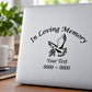 Memorial decal with dove graphic and custom text