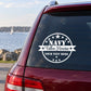 Navy fallen heroine memorial decal on car rear window, circular stars and text design