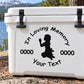 Memorial decal with kneeling girl silhouette and In Loving Memory lettering on white