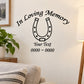 Horseshoe memorial decal with "In Loving Memory" text and horseshoe icon
