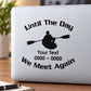 Custom kayak memorial decal with paddle silhouette and “We Meet Again” text
