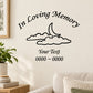 In Loving Memory wall decal with moon, clouds, and custom text in black lettering