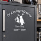 Praying motorcycle rider memorial decal with “In Loving Memory” and custom text placeholders