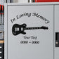 Black electric guitar memorial decal with heart, 'In Loving Memory,' and custom text