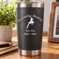 Tattoo-themed in loving memory decal with script text and small figure on dark tumbler