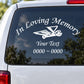 Car window memorial decal: 'In Loving Memory' with angel wings and customizable text