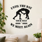 Black wrestling memorial wall decal with grappling silhouettes and WE MEET AGAIN text