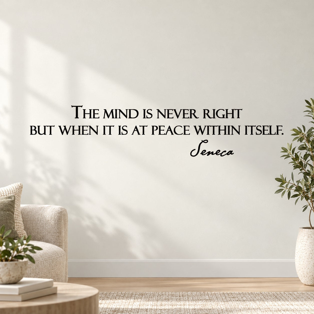 Wall decal with quote text and cursive “Seneca”