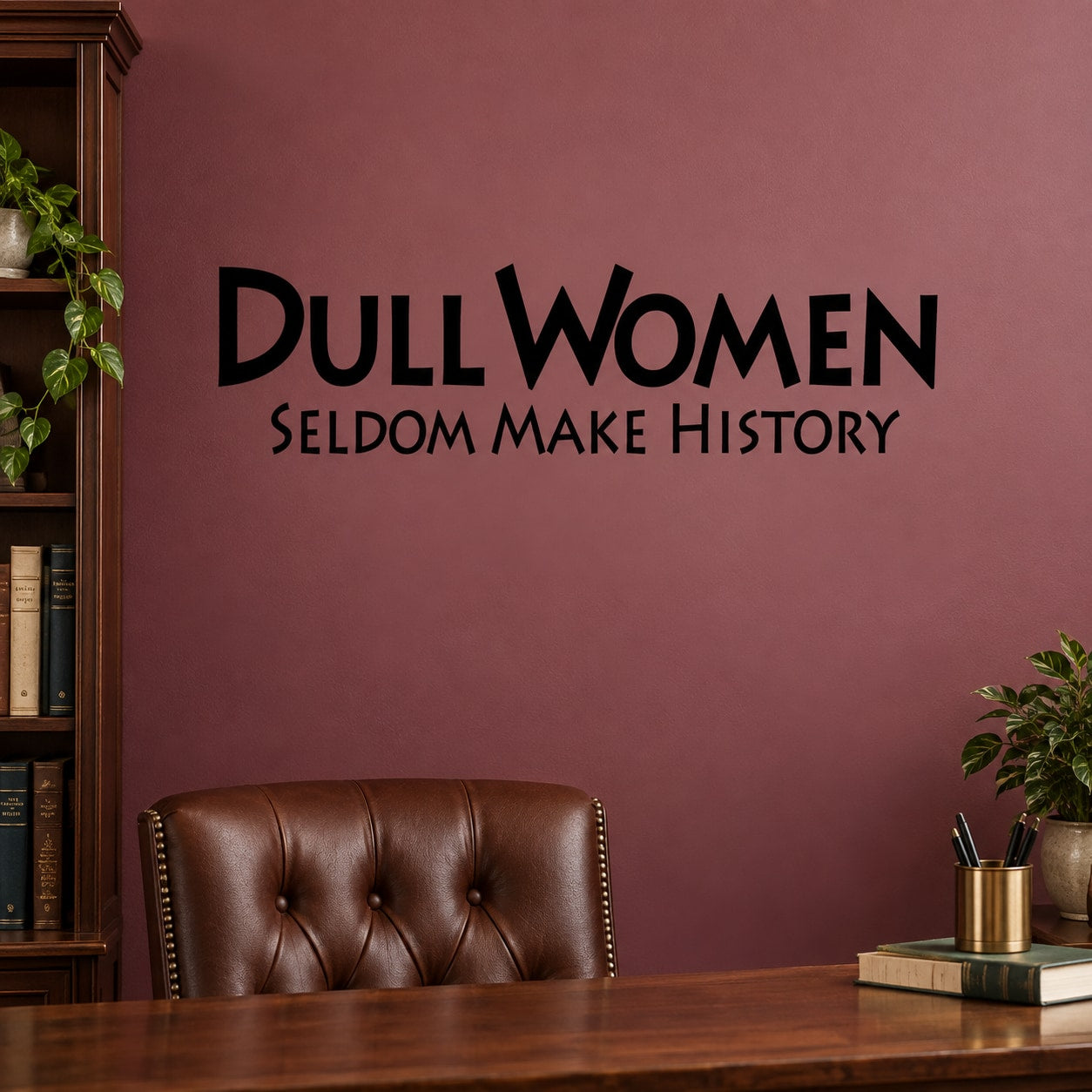 Women quote wall decal with bold black lettering: DULL WOMEN SELDOM MAKE HISTORY