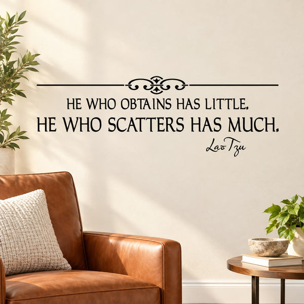 Wall decal with quote text and decorative divider line, plus Lao Tzu signature.