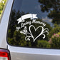 Memorial car window decal with butterfly and heart, In Loving Memory text