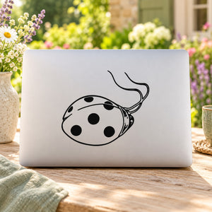 Ladybug decal sticker with black resting ladybug and antenna on white rectangle