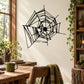 Black spider web wall decal with stylized web and spider center
