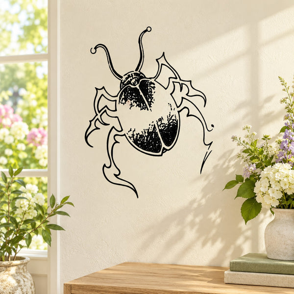 Roach wall decal, black illustrated insect with wings