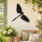 Black dragonfly wall decal with solid wings silhouette, adhesive sticker