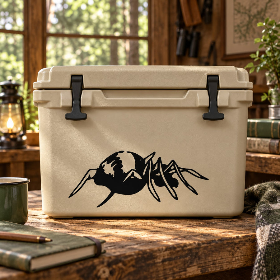 Stealth crawler spider decal with black outline spider crawling design on light surface