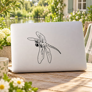 Dragonfly wall decal with outlined flying insect design in black line art