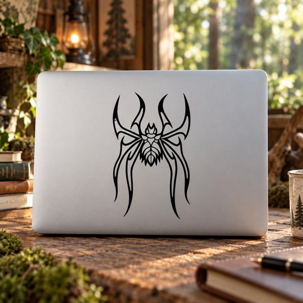 Standing spider decal, black stylized spider silhouette with long legs