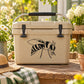 Hornet graphic decal on beige cooler lid with black handle straps