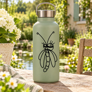 Light green water bottle with black dragonfly lash decal