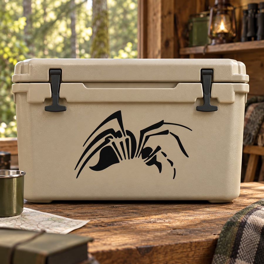 Black spider crawler decal with detailed legs and body design