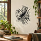 Black line-art moth wall decal with bold distressed eyes.