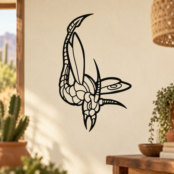 Armored-style dragonfly vinyl decal with black line art, intricate wing details