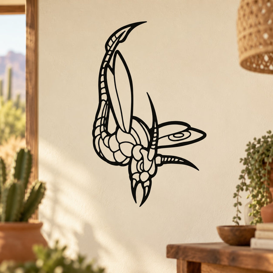Armored-style dragonfly vinyl decal with black line art, intricate wing details