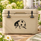 Black and white ladybug crawling decal on beige storage bin side