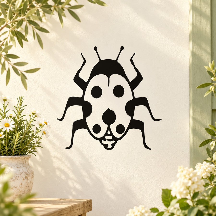 Ladybug decal with black-and-white ladybug face and spots