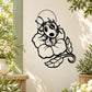 Black ladybug and flower wall decal with cute cartoon face and wings