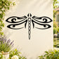 Black dragonfly spread-wings decal with ornate swirl wings