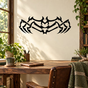 Black insect skeleton wall decal with ornate wings and curved legs design