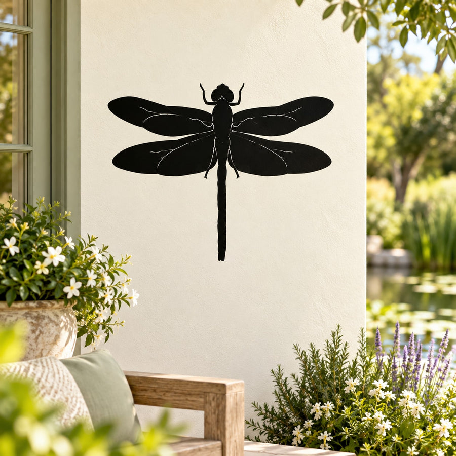 Dragonfly wings spread wall decal with black silhouette