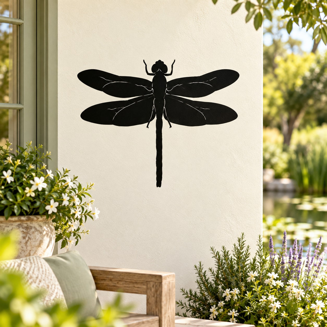 Dragonfly wings spread wall decal with black silhouette